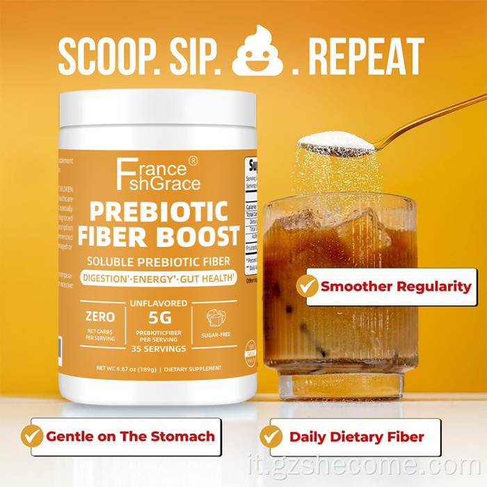 Integratore di fibre in polvere con prebiotici per la salute dell'apparato digerente